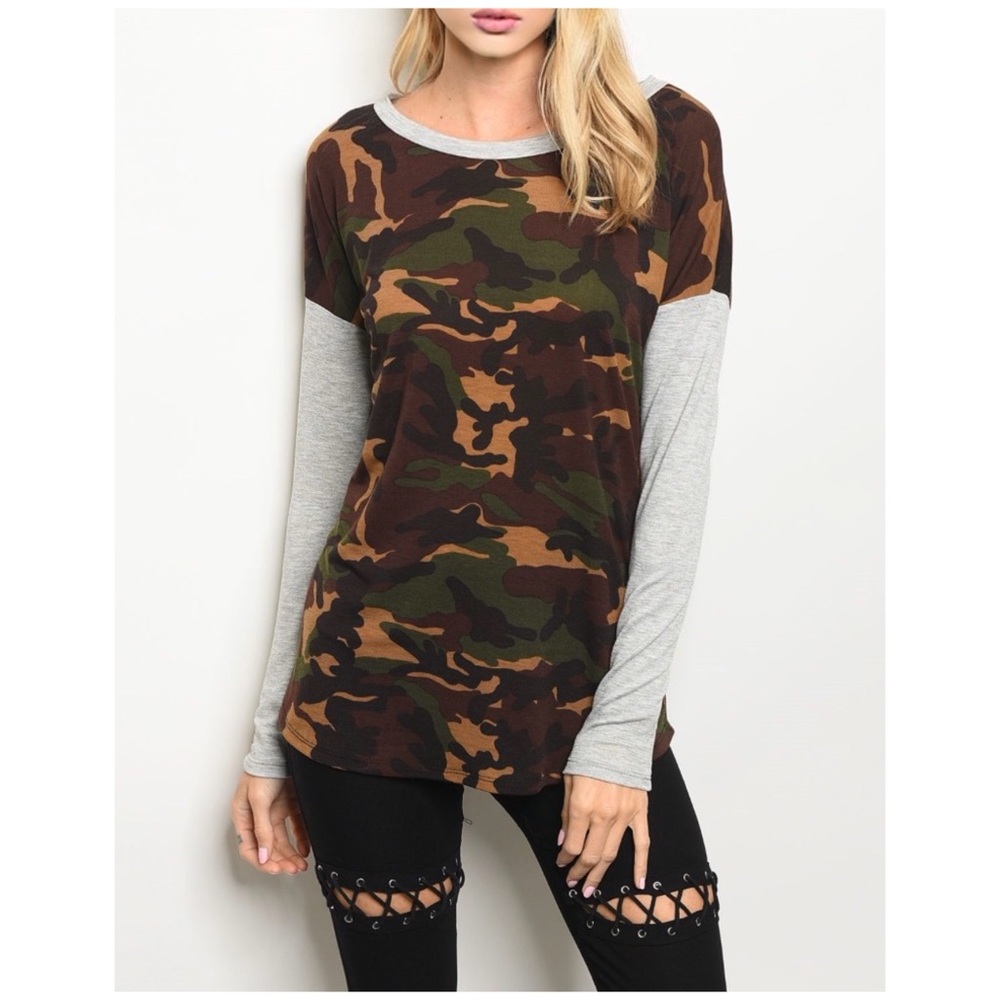 HEATHER GRAY GREEN CAMO TOP - Picture 3 of 7